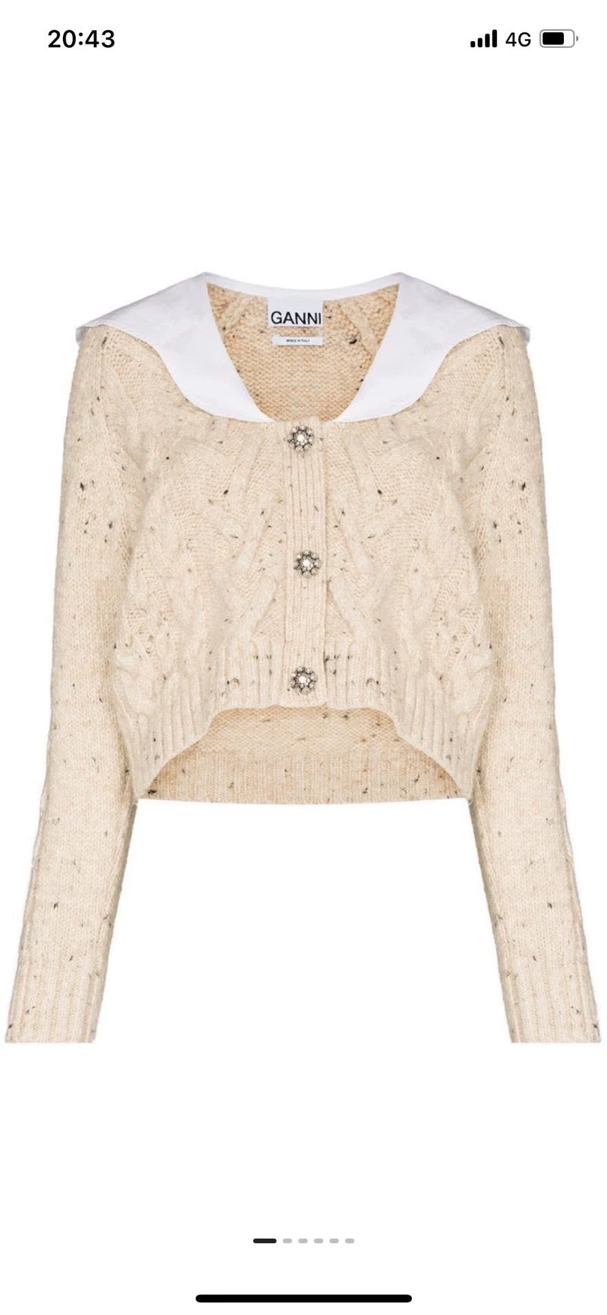 GANNI Contrast-Collar Crystal-Button Cardigan — front view