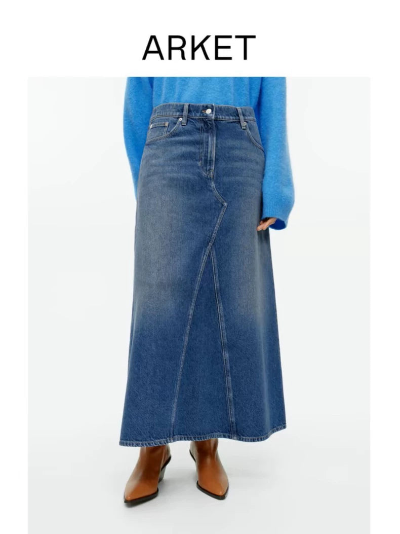 ARKET Blue Denim Split Skirt