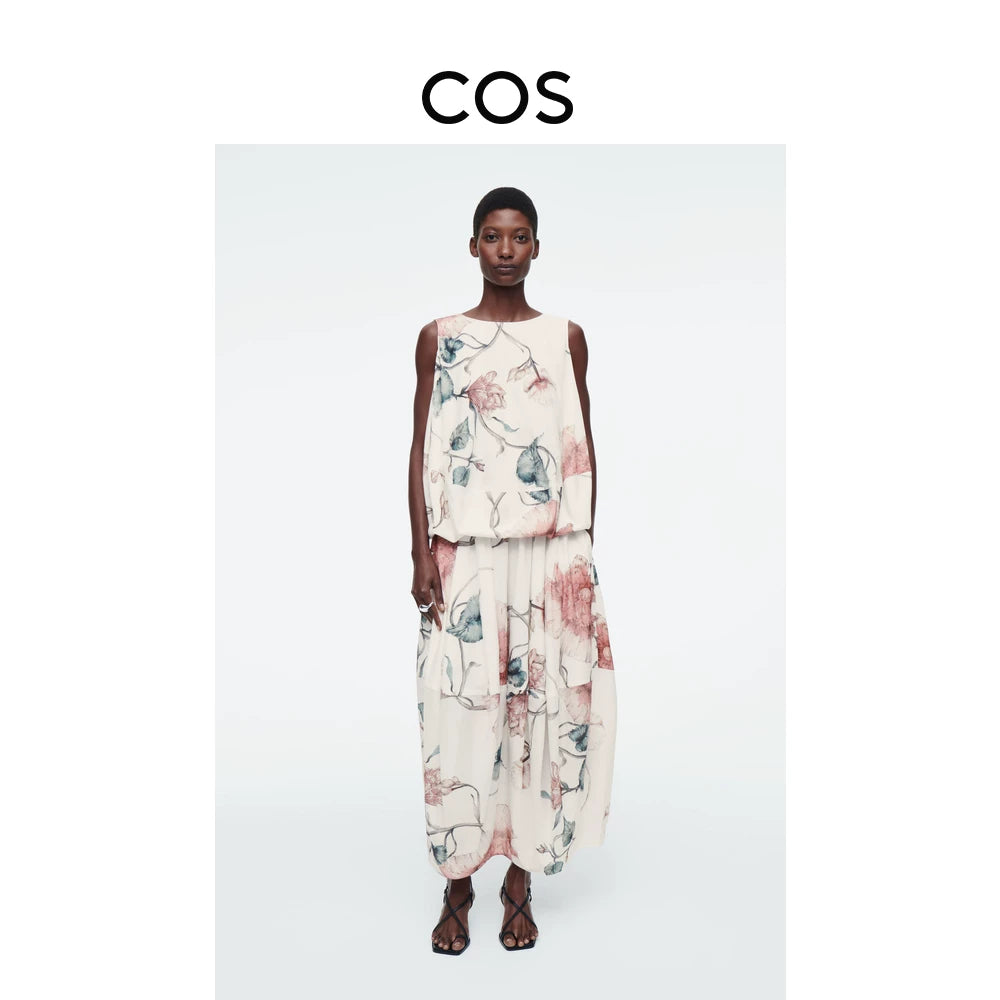COS White Printed Pleated Skirt — front view