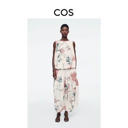 COS White Printed Pleated Skirt — front view