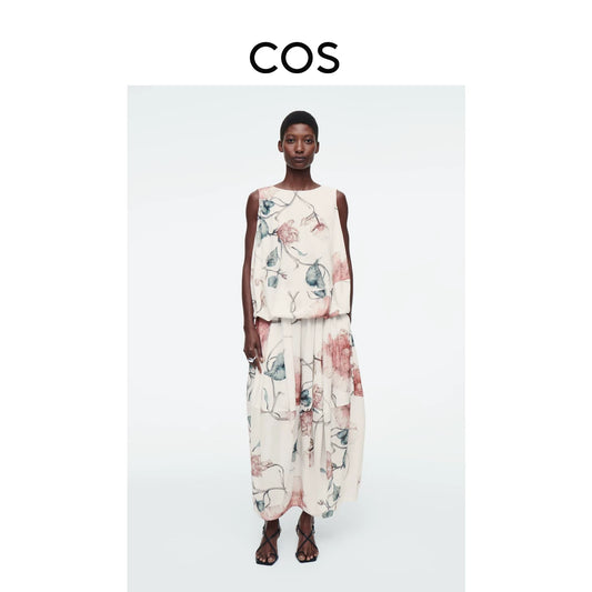 COS White Printed Pleated Skirt — front view