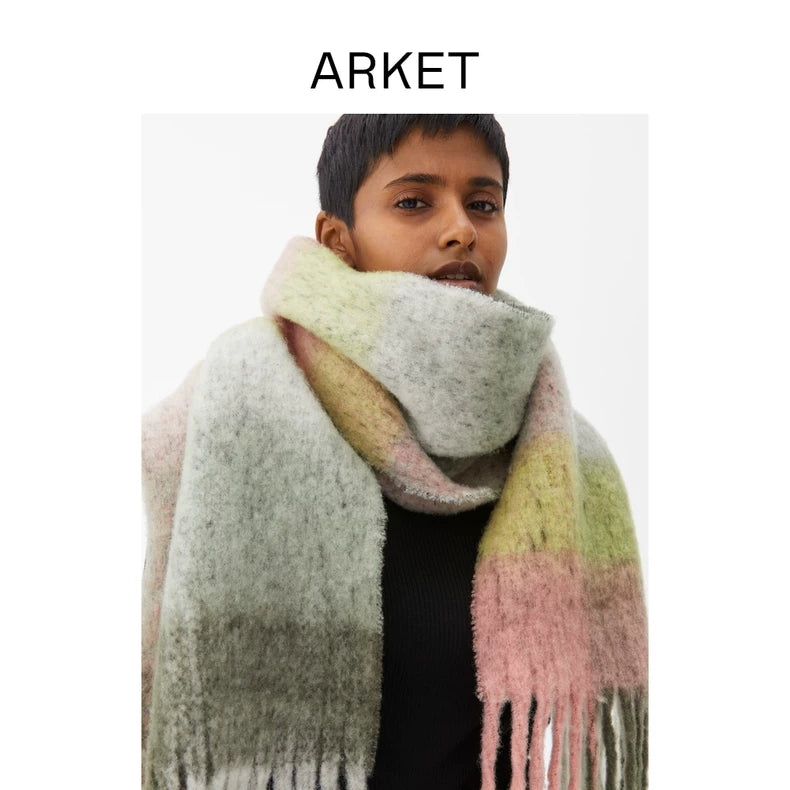 ARKET Pastel Checked Wool-Blend Scarf