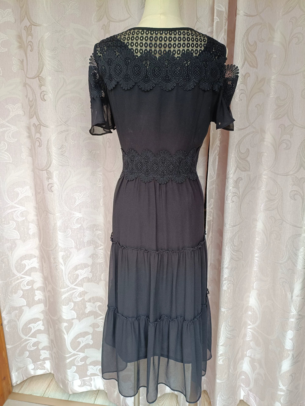 YangQi Black Off-Shoulder Beaded Lace Chiffon Maxi Dress – M — original seller image 3
