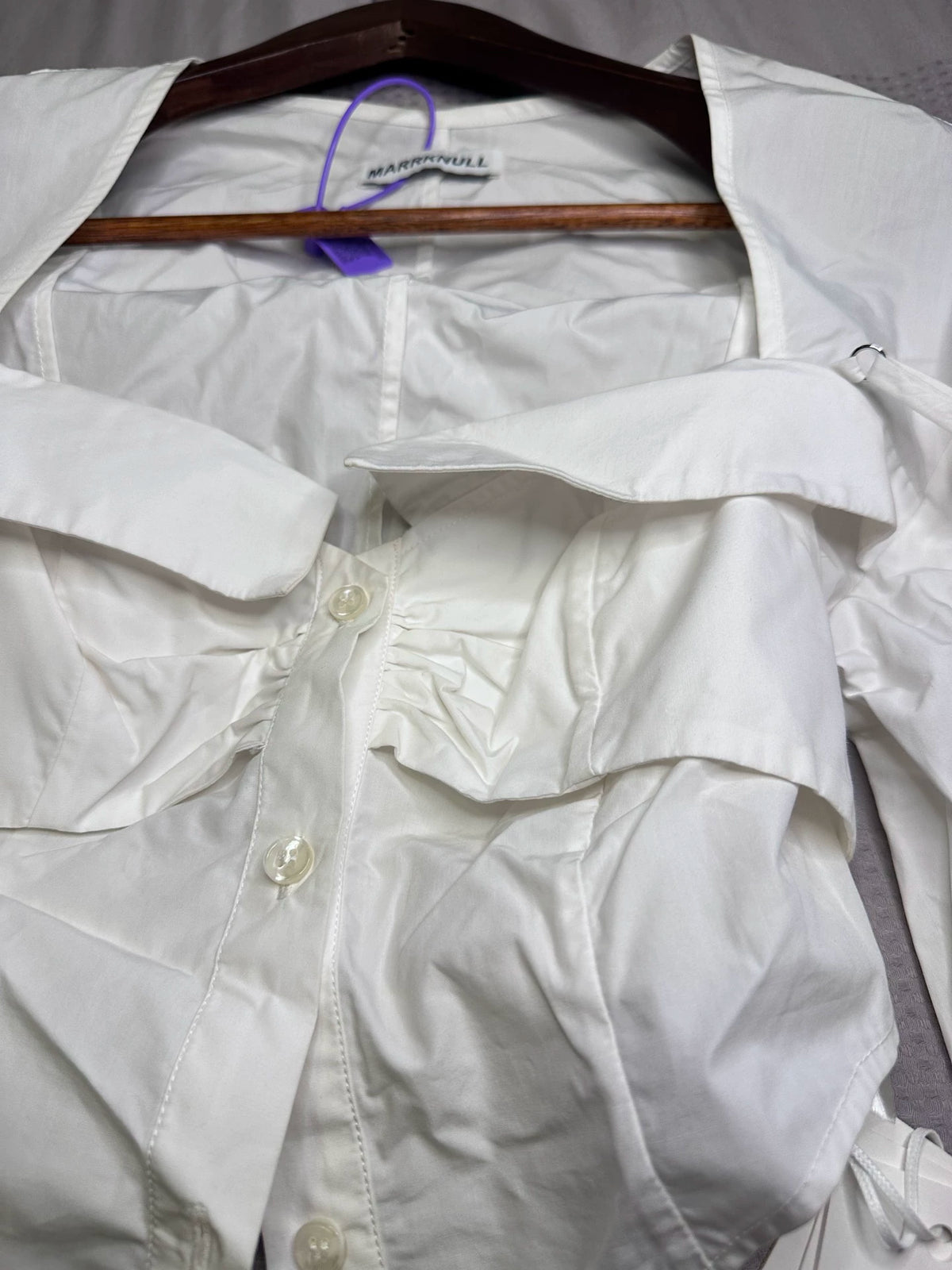 MARRKNULL White Off-Shoulder Long-Sleeve Shirt — original seller image 1