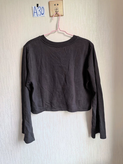 MONKI Black Cropped Cotton Long-Sleeve Top