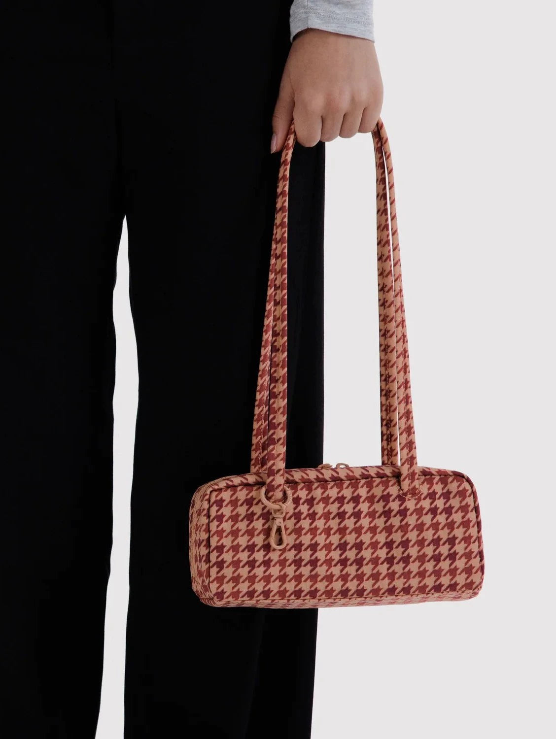 BAGGU Red Houndstooth Nylon Bowler Bag
