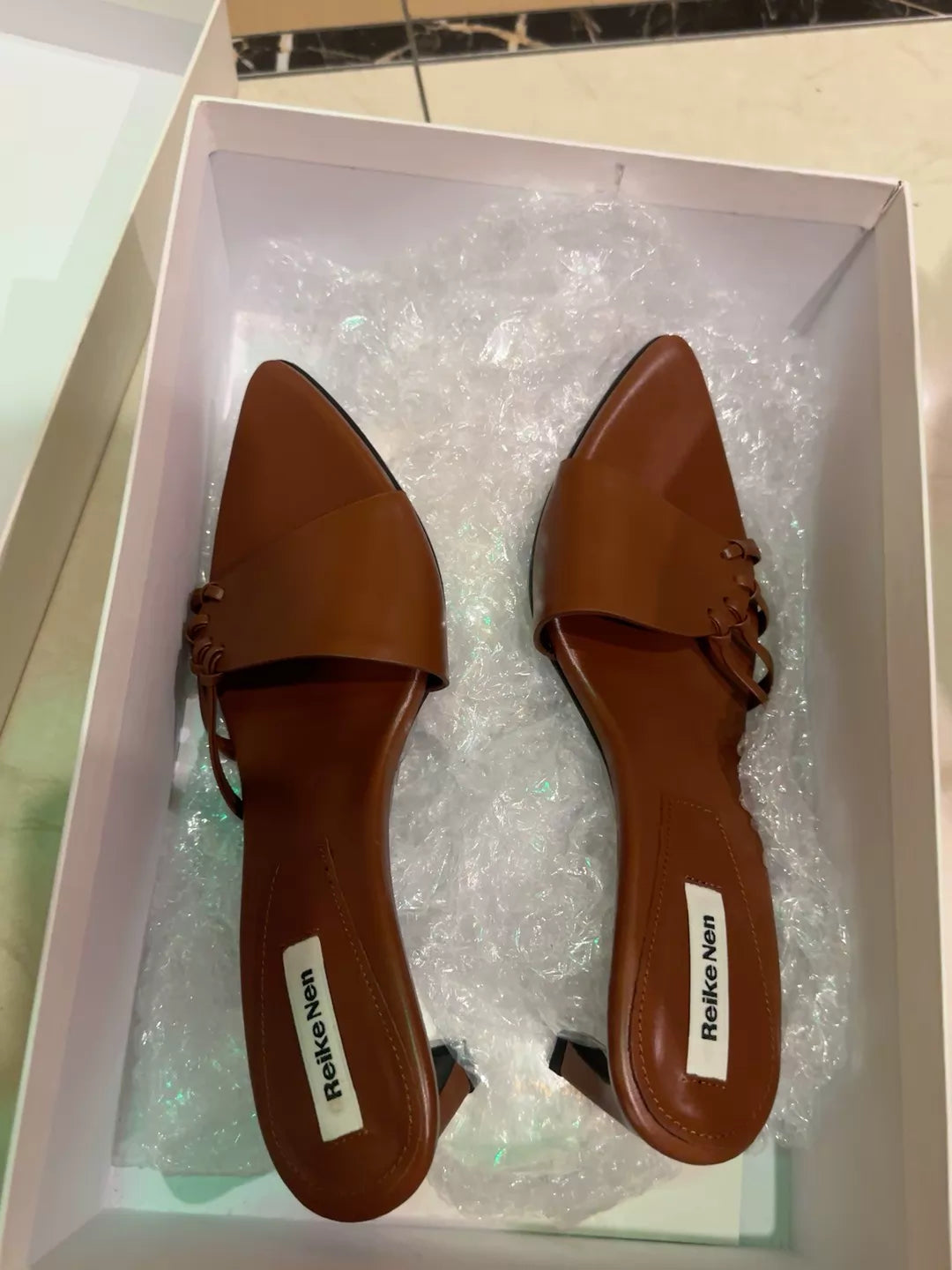 Reike Nen Brown Pointed Woven Mules – photograph 3