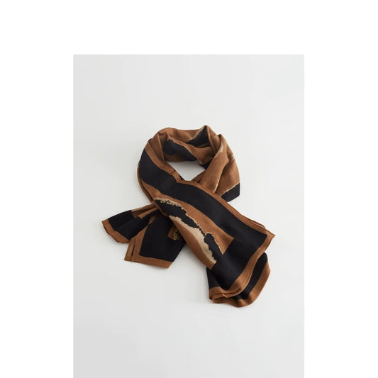 ARKET Black and Khaki Silk Scarf
