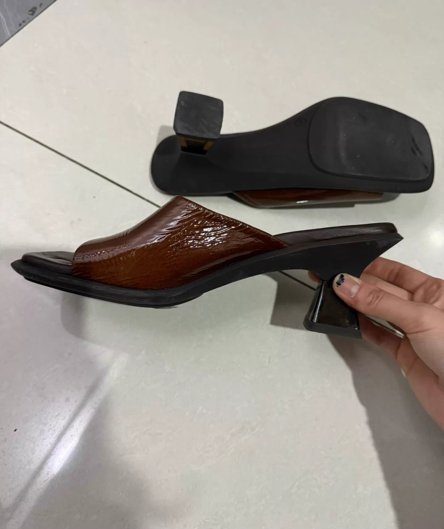 Miista Brown Patent Block-Heel Sandals — product detail 4