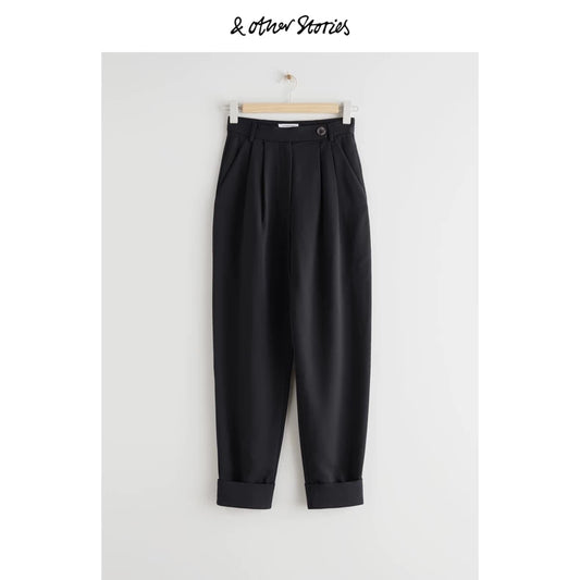 & Other Stories Black Cuffed Cropped Trousers