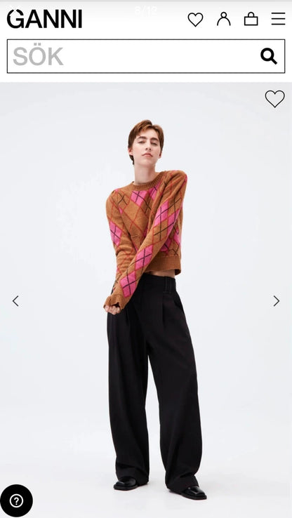 GANNI Pink-Brown Argyle Sweater — product detail 2