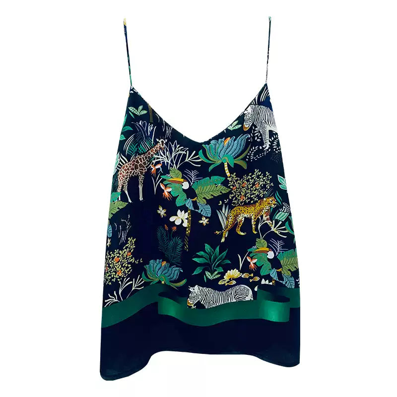 Yimengdu Jungle Print Mulberry Silk-Blend Camisole Top — product detail 5