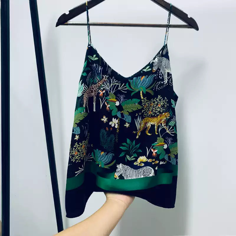 Yimengdu Jungle Print Mulberry Silk-Blend Camisole Top — product detail 2