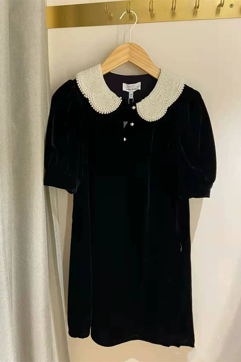 & Other Stories Pearl-Collar Velvet Dress