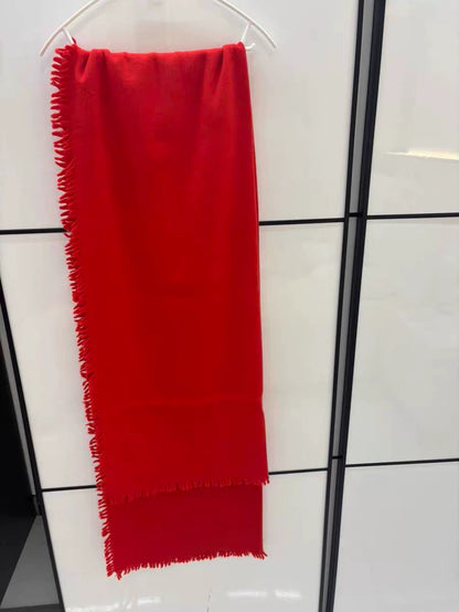 ARKET Red Fringed Wool Scarf