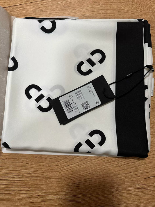 Ochirly Black and White Silk Scarf — front view
