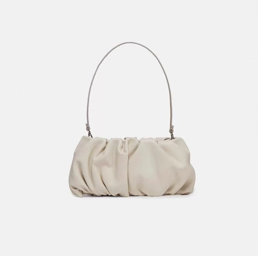 STAUD Bean Cream Ruched Shoulder Bag — front view