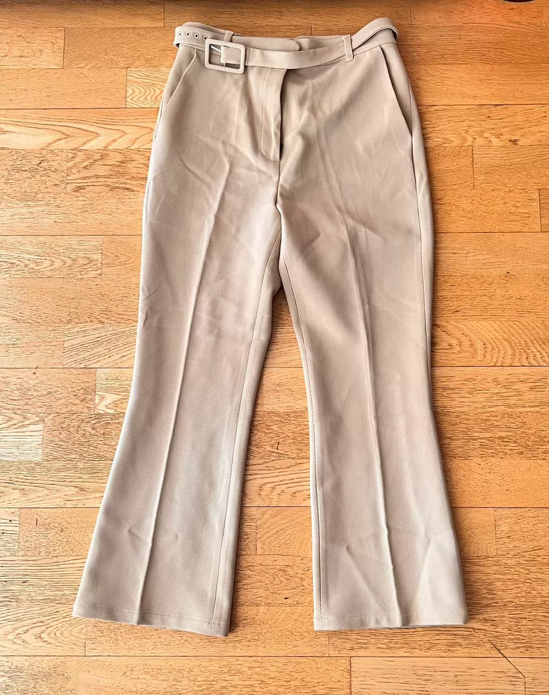 & Other Stories Beige Belted Cropped Trousers