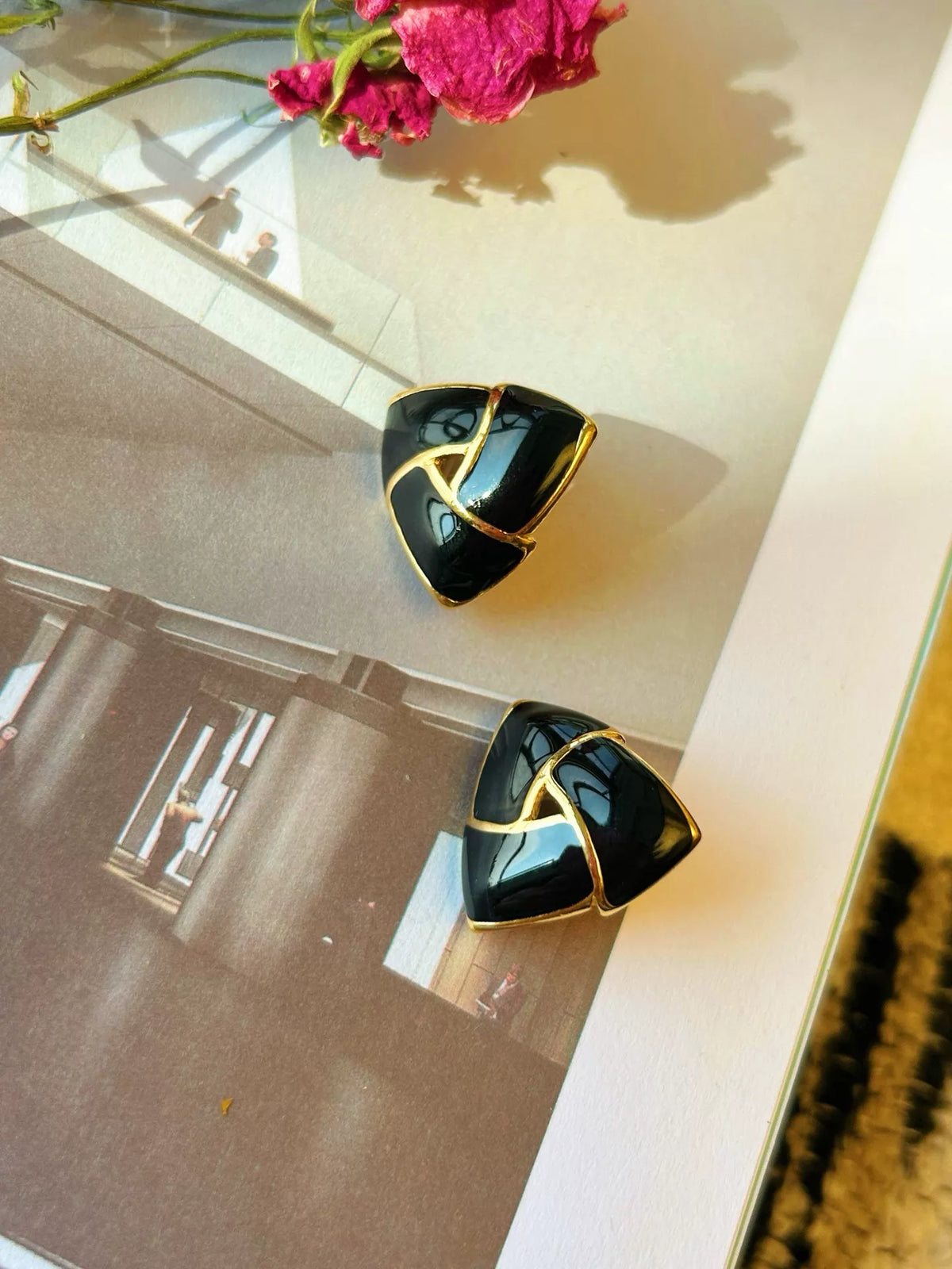 Monet Black and Gold Triangle Clip-On Earrings — product detail 3