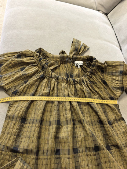 GANNI Ochre Check Seersucker Mini Dress — product detail 7
