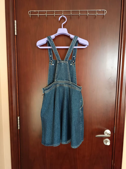 MONKI Dark Blue Denim Pinafore Dress