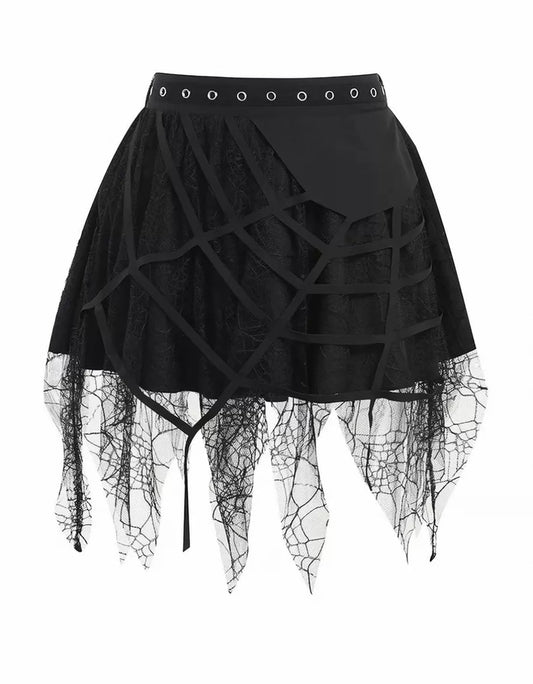 Black Mesh Tie Midi Skirt
