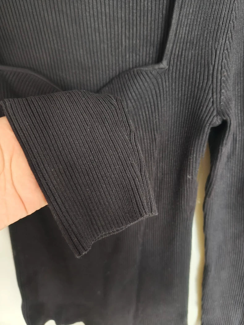 & Other Stories Black Square-Neck Knit Top
