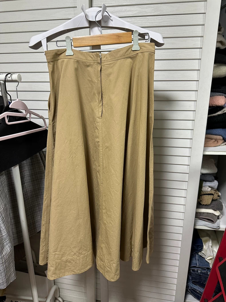 ARKET Khaki Cotton A-Line Skirt