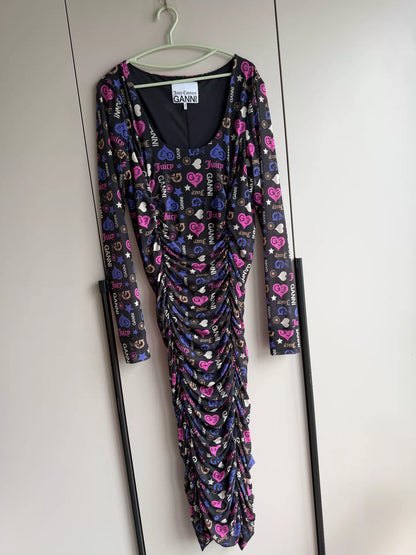 GANNI × Juicy Couture Black Printed Maxi Dress — front view