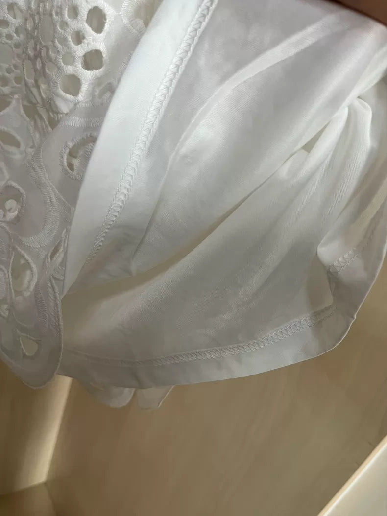 Ivory embroidered maxi skirt — lining detail