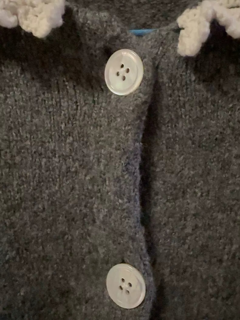 SHUSHU/TONG Lace-Trim Knit Cardigan — Charcoal