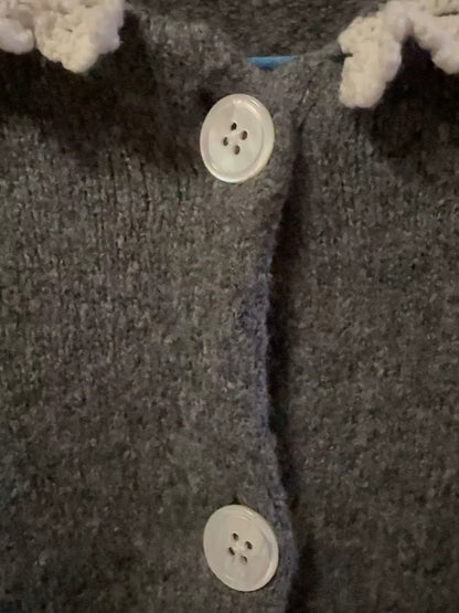 SHUSHU/TONG Lace-Trim Knit Cardigan — Charcoal