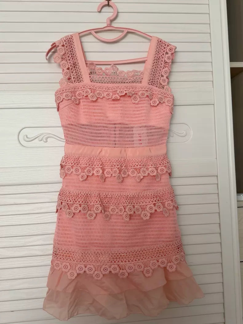 Self-Portrait Petunia Lace Mini Dress — Blush Pink