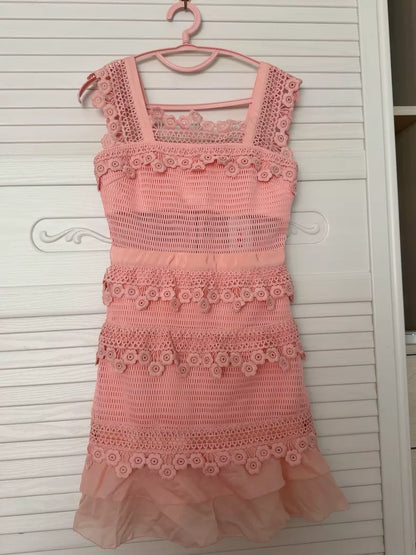 Self-Portrait Petunia Lace Mini Dress — Blush Pink