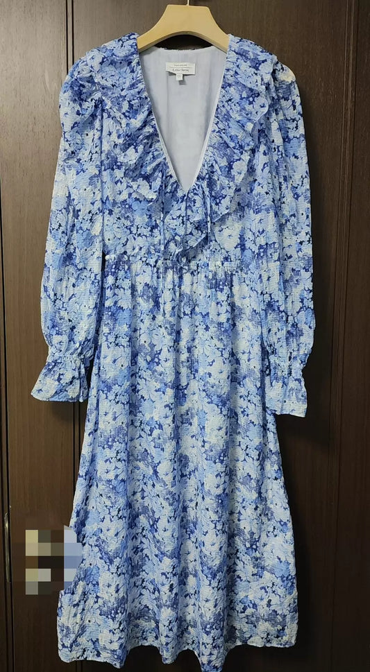 & Other Stories Blue Floral Long Dress