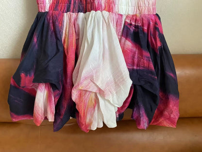 Aje Bronte Watercolor Shirred Mini Dress — Pink Multi