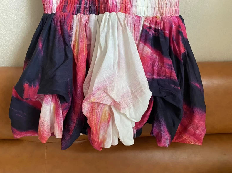 Aje Watercolour Shirred Cotton Midi Dress — Pink