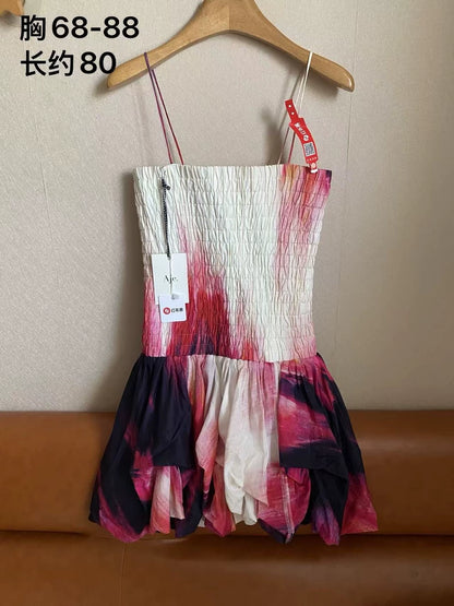 Aje Watercolour Shirred Cotton Midi Dress — Pink