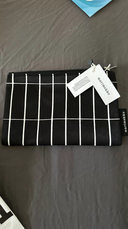 Actual Marimekko black and white grid zip pouch