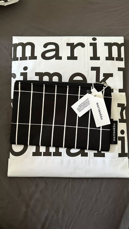 Actual Marimekko black and white grid zip pouch