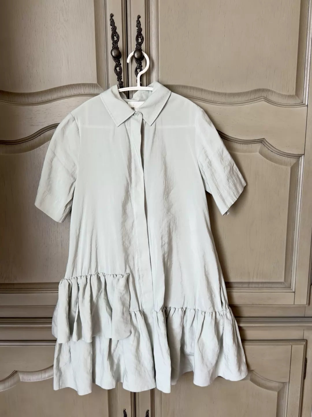 COS pale mint ruffle-hem shirt dress, front