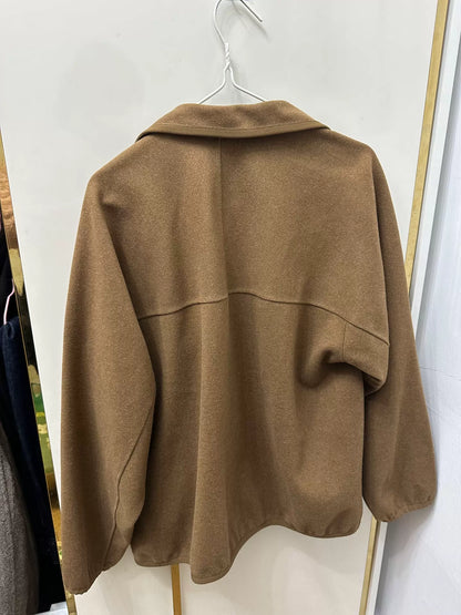 Uniqlo U brown zip jacket, back view