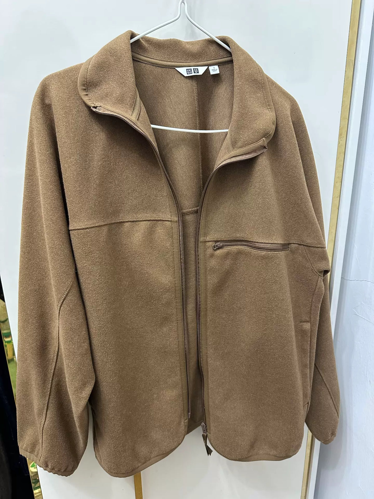 Uniqlo U brown zip-front jacket, actual front view