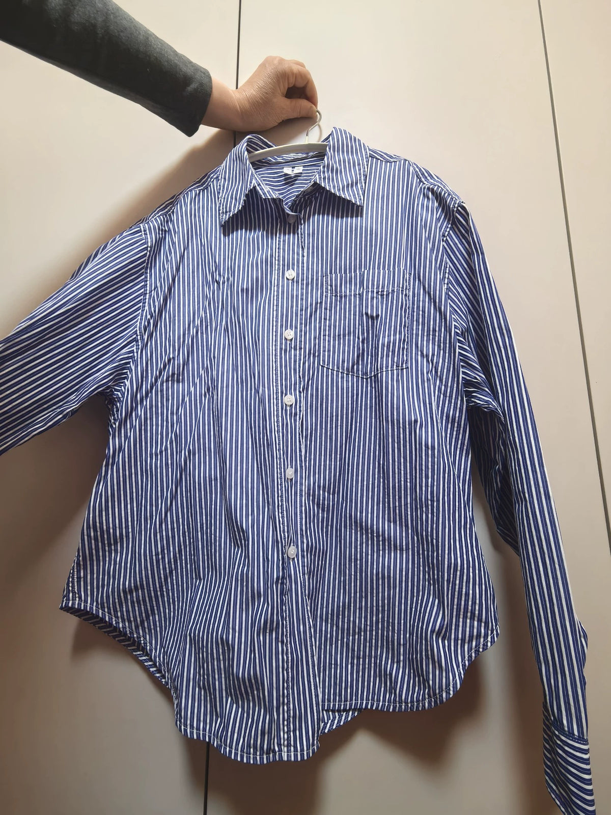 ARKET blue and white striped cotton shirt, actual front view
