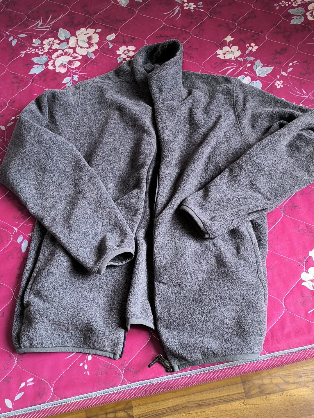 Uniqlo grey zip-front fleece jacket, actual item
