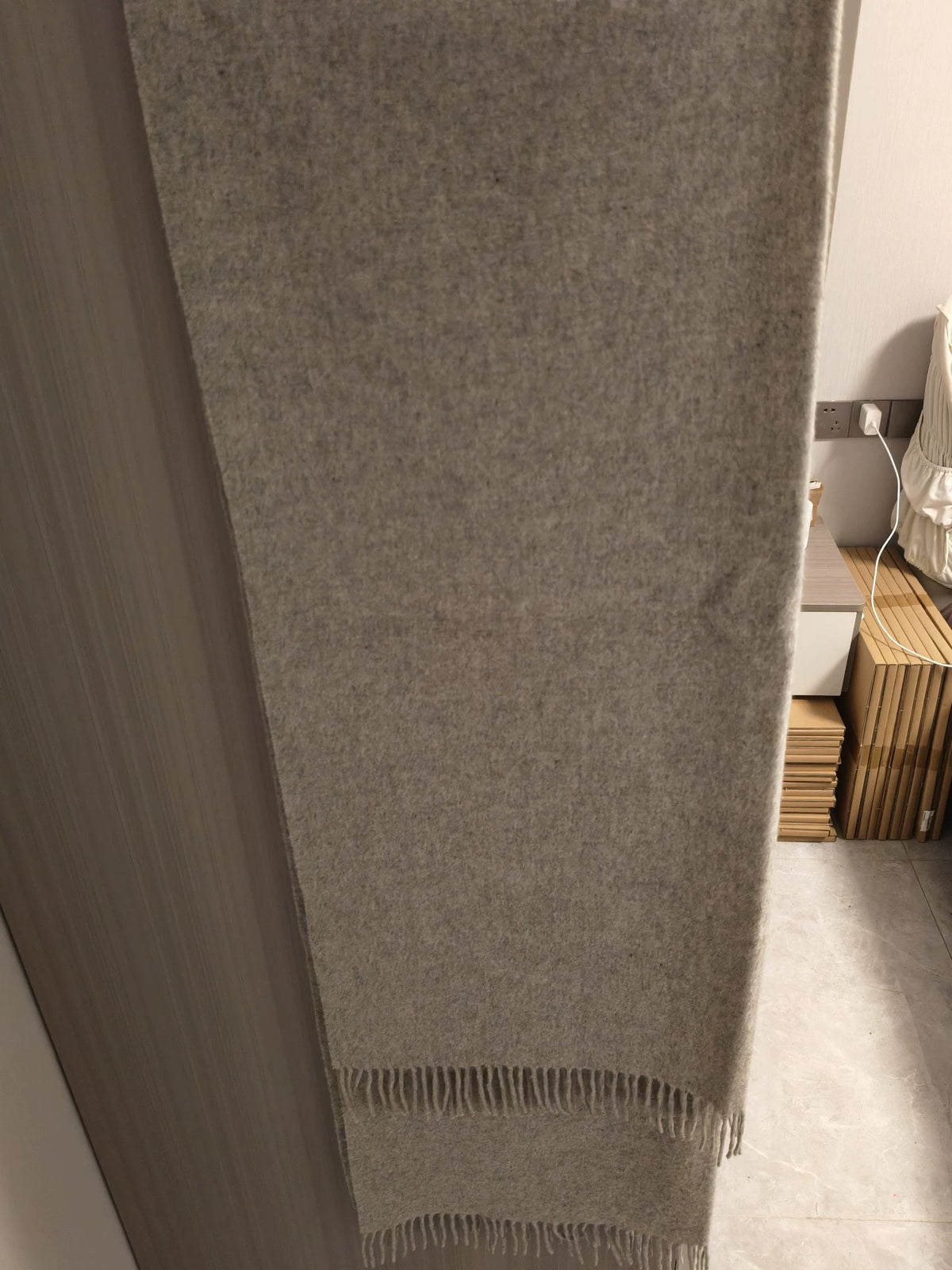 COS light grey scarf fabric and drape