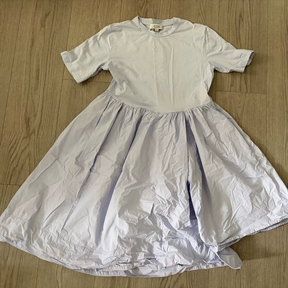 COS pale blue panelled short-sleeve dress, front view
