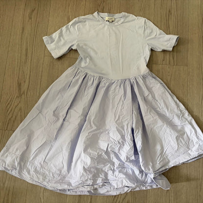 COS pale blue panelled short-sleeve dress, front view