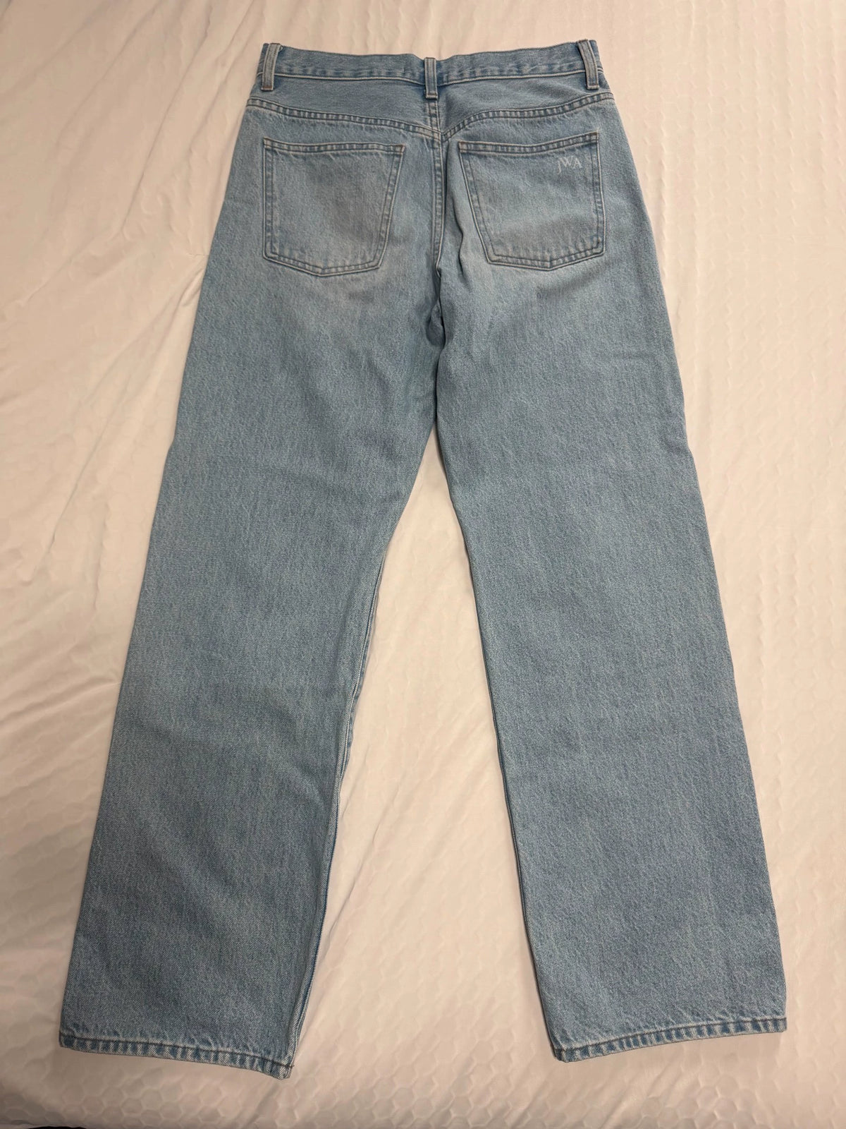 Uniqlo light blue straight-leg jeans, back view