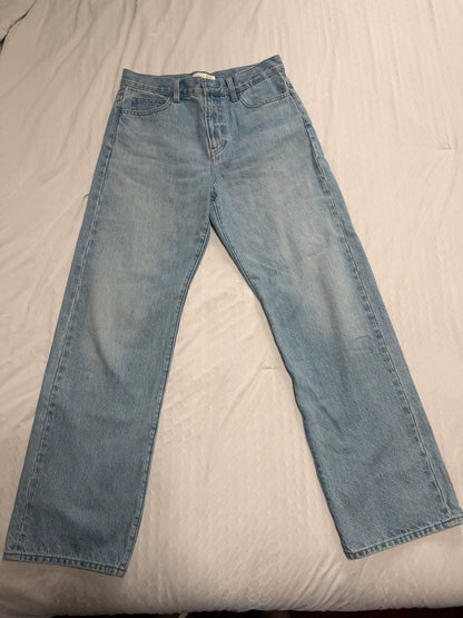 Uniqlo light blue straight-leg jeans, front view